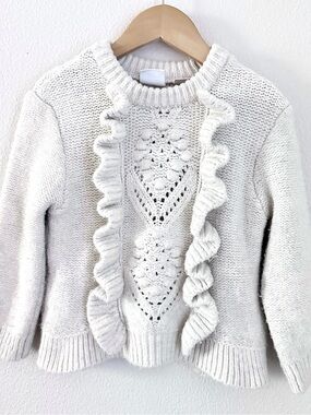 Zara Girls Off-White Ruffle Sweater Size 3/4